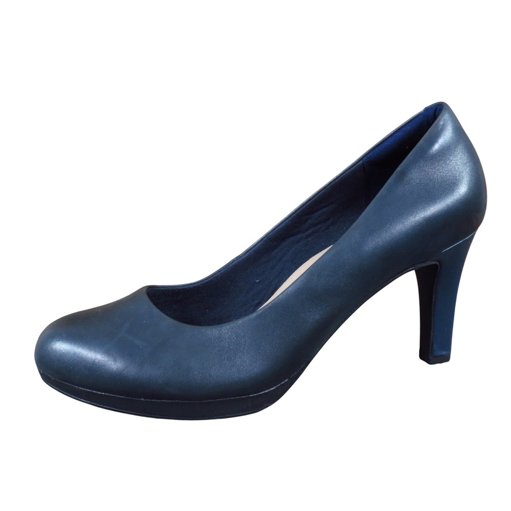 Clarks Adriel Viola Womens Pump Sz 9.5 Wide Professional Dress Navy Blue Leather